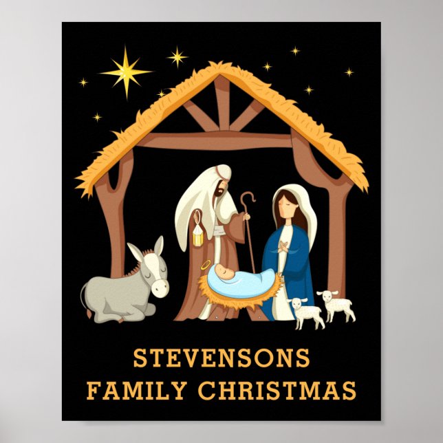 D Family Christmas Baby In A Manger  Poster (Front)