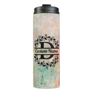 D Floral Monogram Letter Thermal Tumbler