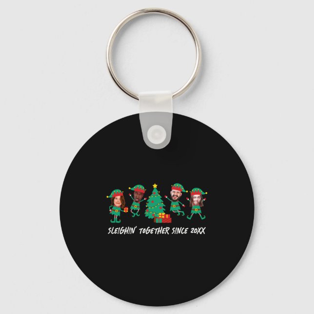 D Funny Face Photo Christmas Elf  Keychain (Front)