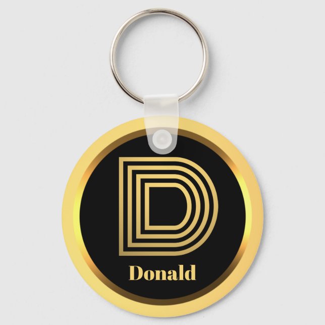 D Gold Monogrammed Letter Personalised Keychain (Front)