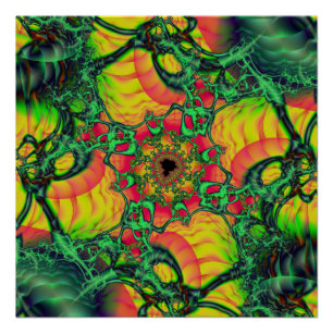 D   Green and Yellow Fractal Art Poster