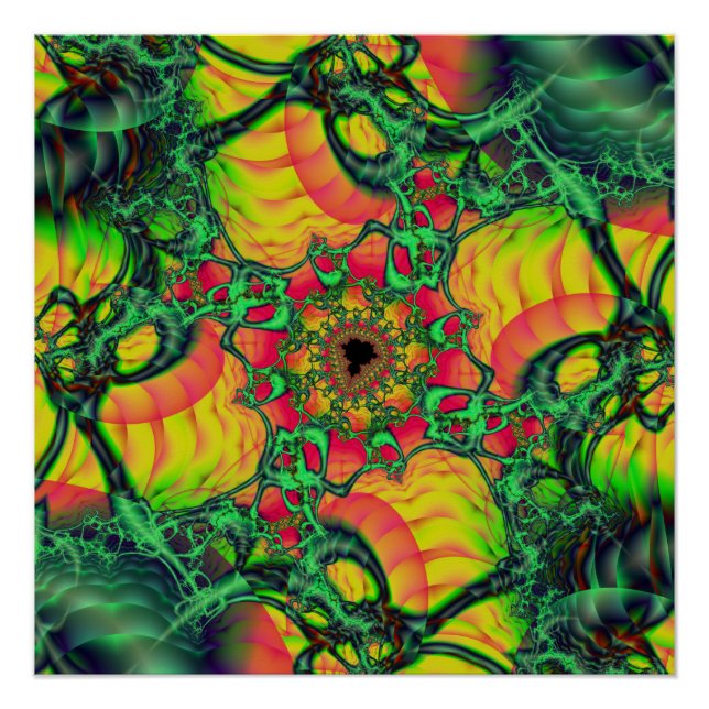 D | Green and Yellow Fractal Art Poster (Front)