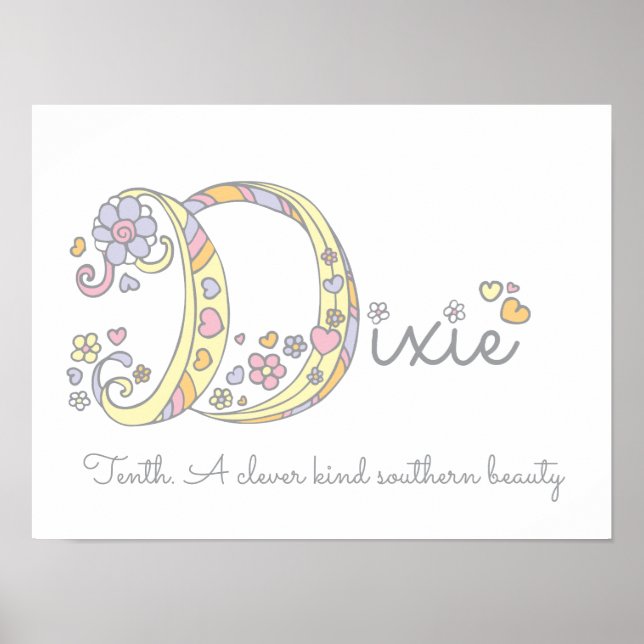 D initial Dixie girls name meaning poster (Front)