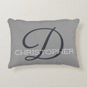 D Initial Personalized Name Black White Grey Accent Pillow