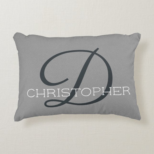 D Initial Personalized Name Black White Grey Accent Pillow (Front)