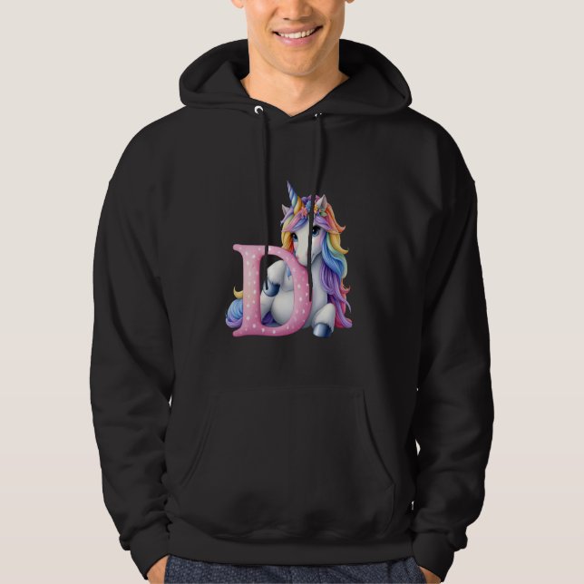 D Initial Unicorn Letter Monogram Alphabet Birthda Hoodie (Front)
