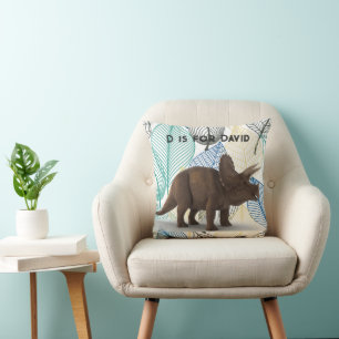 D is for Custom Name Dinosaur Leaves Leaf Throw Pillow