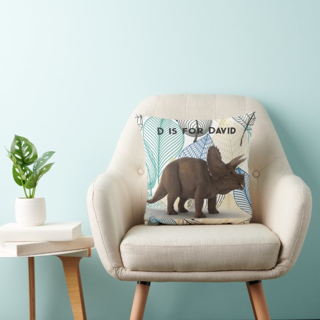 D is for Custom Name Dinosaur Leaves Leaf Throw Pillow (Chair)