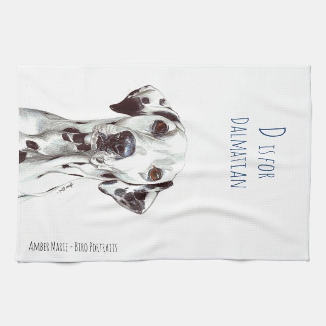 D is for Dalmatian - Black and White Kitchen Towel (Horizontal)