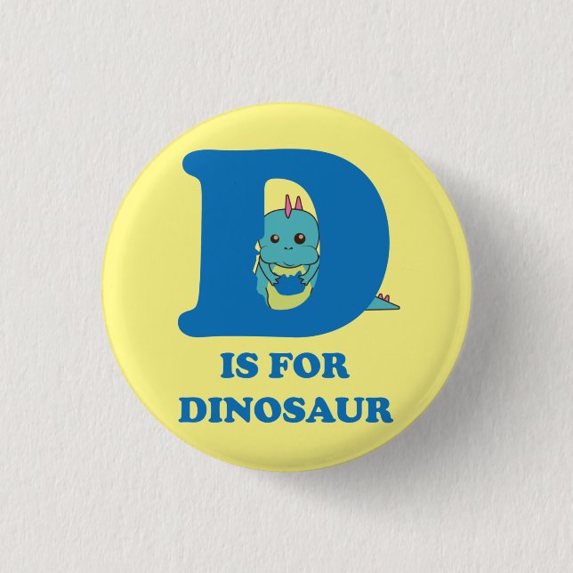 d is for dinosaur_2 yellow cream 1 inch round button (Front)