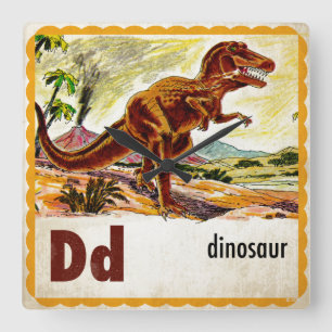 D is for Dinosaur Square Wall Clock