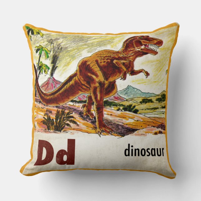 D is for Dinosaur Throw Pillow (Front)