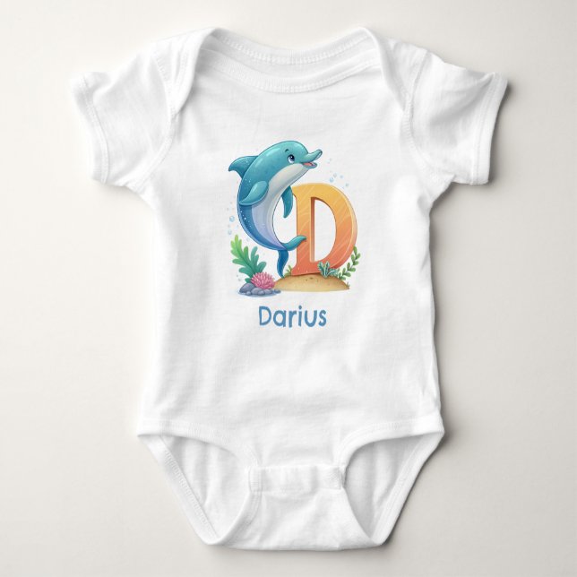 D is for Dolphin Personalize Baby Bodysuit (Front)