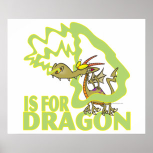 D is for dragon letter abc cartoon poster