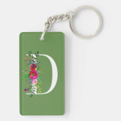 D Letter Initial Monogram Floral Custom Colour Keychain (Back)
