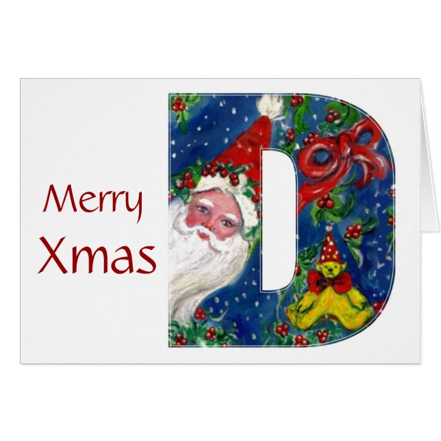 D LETTER / SANTA CLAUS WITH RED RIBBON MONOGRAM (Front Horizontal)