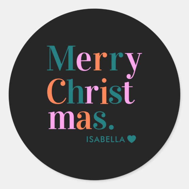 D Modern Colorful Merry Christmas  Classic Round Sticker (Front)