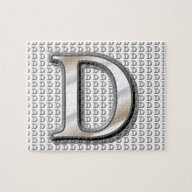 D- Modern Metallic Monogram Jigsaw Puzzle (Horizontal)