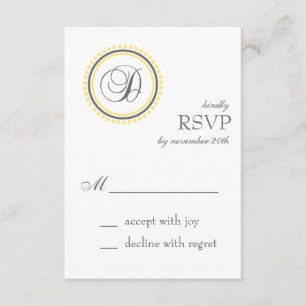 D Monogram Dot Circle RSVP Cards (Yellow / Grey)