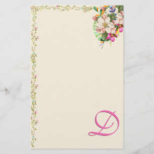 D Monogram Floral Bouquet Stationery