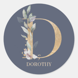 D Monogram Floral Personalized Classic Round Stick Sticker