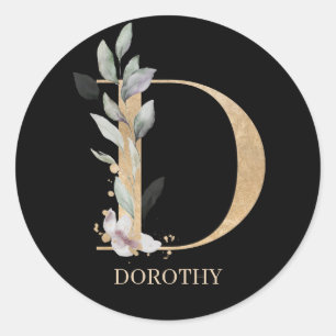 D Monogram Floral Personalized Classic Round Stick Sticker