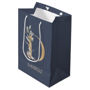 D Monogram Floral Personalized Medium Gift Bag