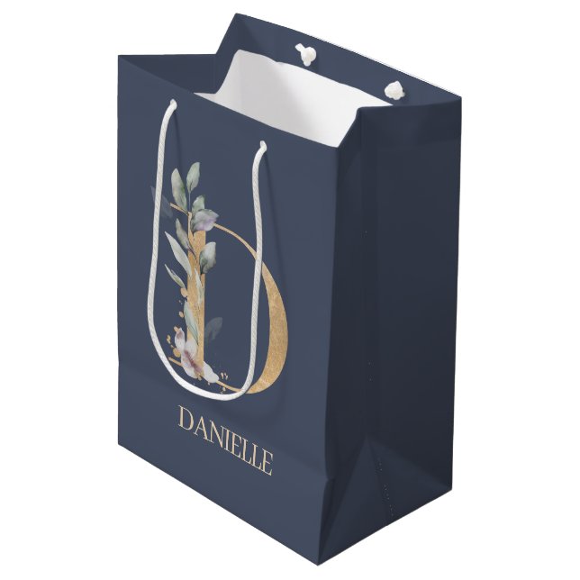 D Monogram Floral Personalized Medium Gift Bag (Front Angled)
