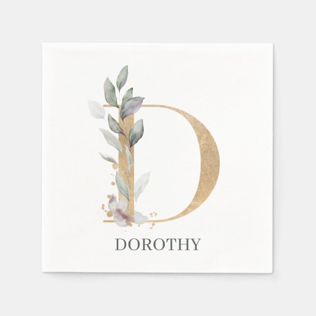 D Monogram Floral Personalized Napkin (Front)