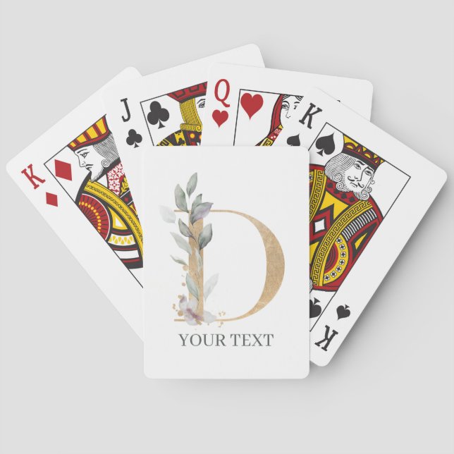 D Monogram Floral Personalized Playing Cards (Back)