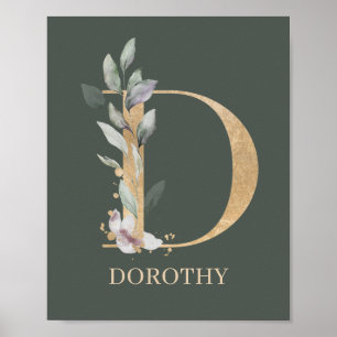 D Monogram Floral Personalized Poster