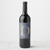 D Monogram Floral Personalized Wine Label