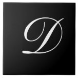 D Monogram Initial White on Black Tile<br><div class="desc">Classic White Letter Monogram on Black Background,  D.</div>