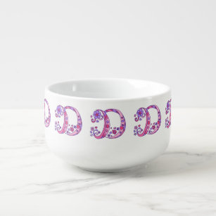D monogram pink purple doodle art soup bowl mug