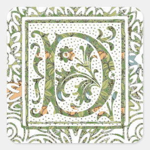 D Ornate Floral Monogram Square Sticker