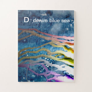 D - Puzzle bleu d'art d'alphabet de mer de denim