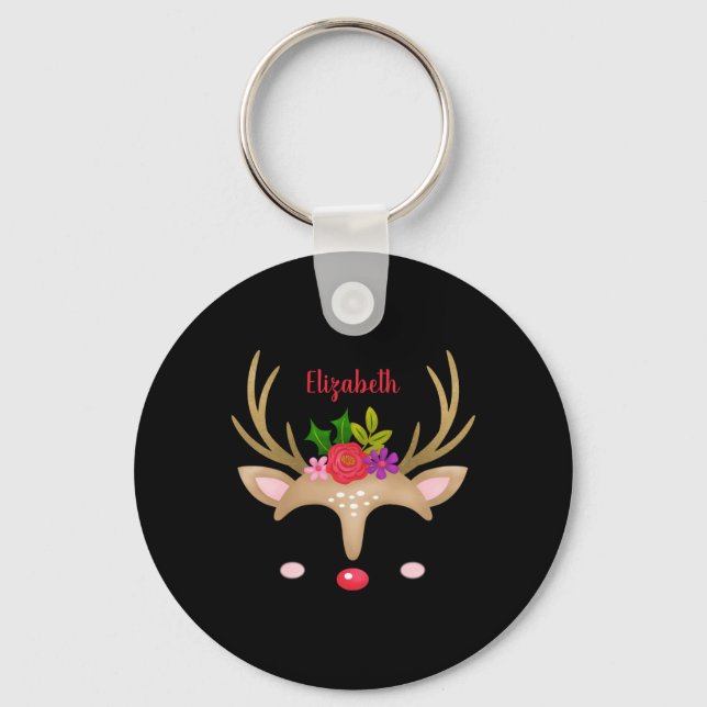 D Reindeer Christmas T Shirt  Keychain (Front)