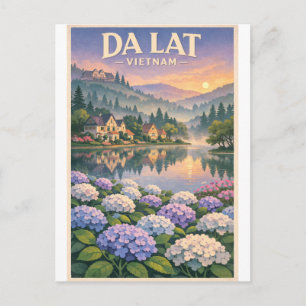 Da Lat city, Vietnam, in a classic retro  Postcard