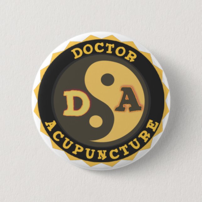 DA LOGO YIN YANG LOTUS FLOWER DOCTOR ACUPUNCTURE 2 INCH ROUND BUTTON (Front)