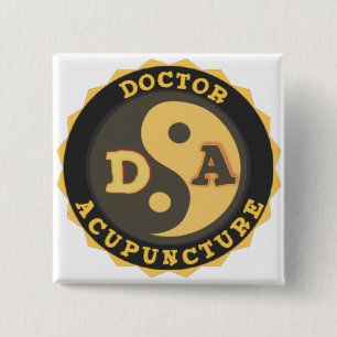 DA LOGO YIN YANG LOTUS FLOWER DOCTOR ACUPUNCTURE 2 INCH SQUARE BUTTON