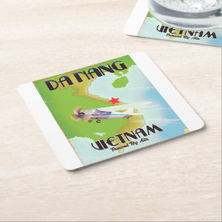 Da Nang Vietnam vintage travel poster Square Paper Coaster