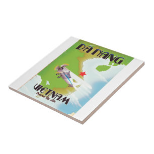 Da Nang Vietnam vintage travel poster Tile