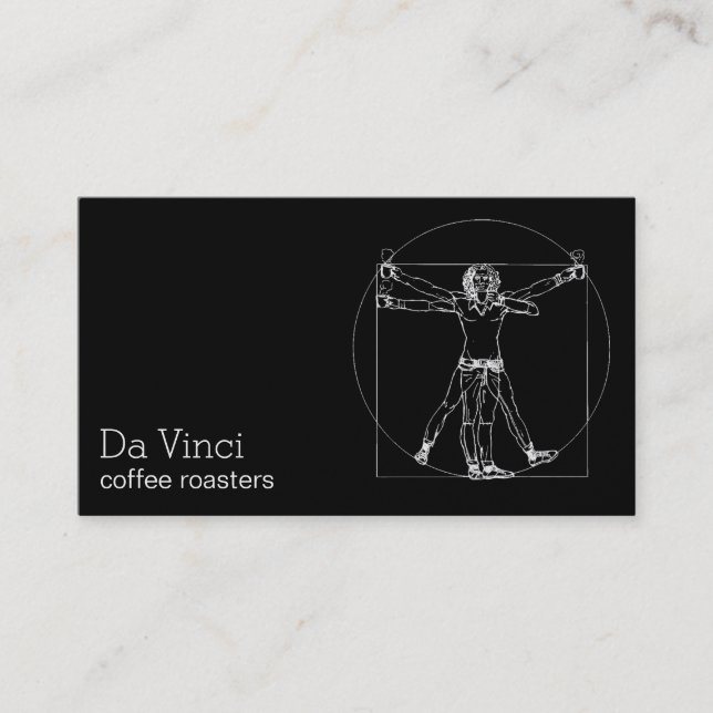 Da Vinci coffee roasters minimal vitruvian man Business Card (Front)