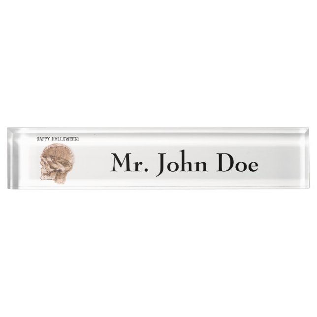 Da Vinci Halloween Science Anatomy Skull Print Nameplate (Front)