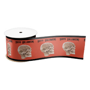 Da Vinci Halloween Science Anatomy Skull Print Satin Ribbon