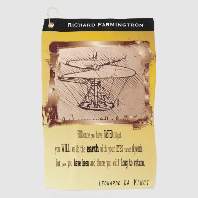 Da Vinci Helicopter Flying Poem🚁✨ Budget Golf Towel (Front)