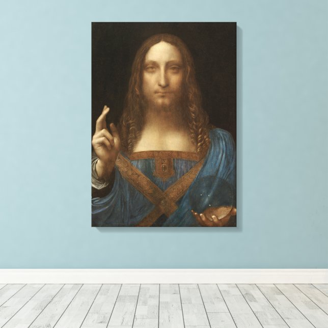 Da Vinci, Saviour of the World, Salvator Mundi Canvas Print (Insitu(Wood Floor))