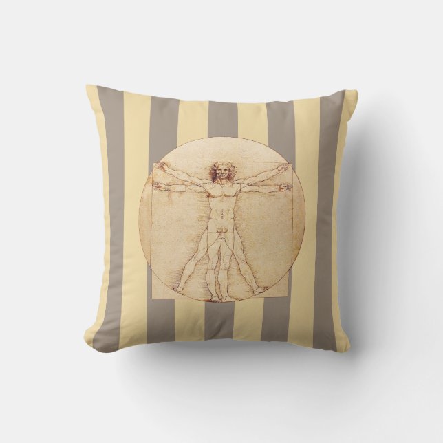 Da Vinci Vitruvian Man Stripes Throw Pillow (Front)