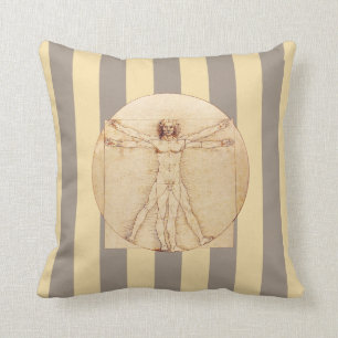 Da Vinci Vitruvian Man Stripes Throw Pillow