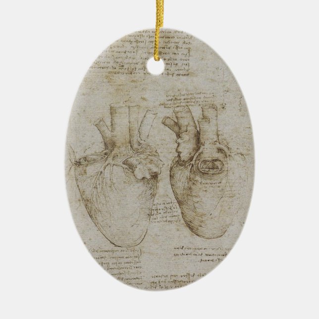 Da Vinci's Human Heart Anatomy Sketches Ceramic Ornament (Front)